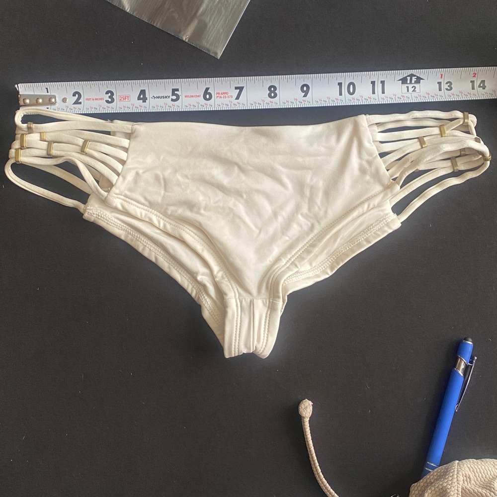 Vitamin A Cream Strappy boy short style Bikini Bottomwith gold accents M